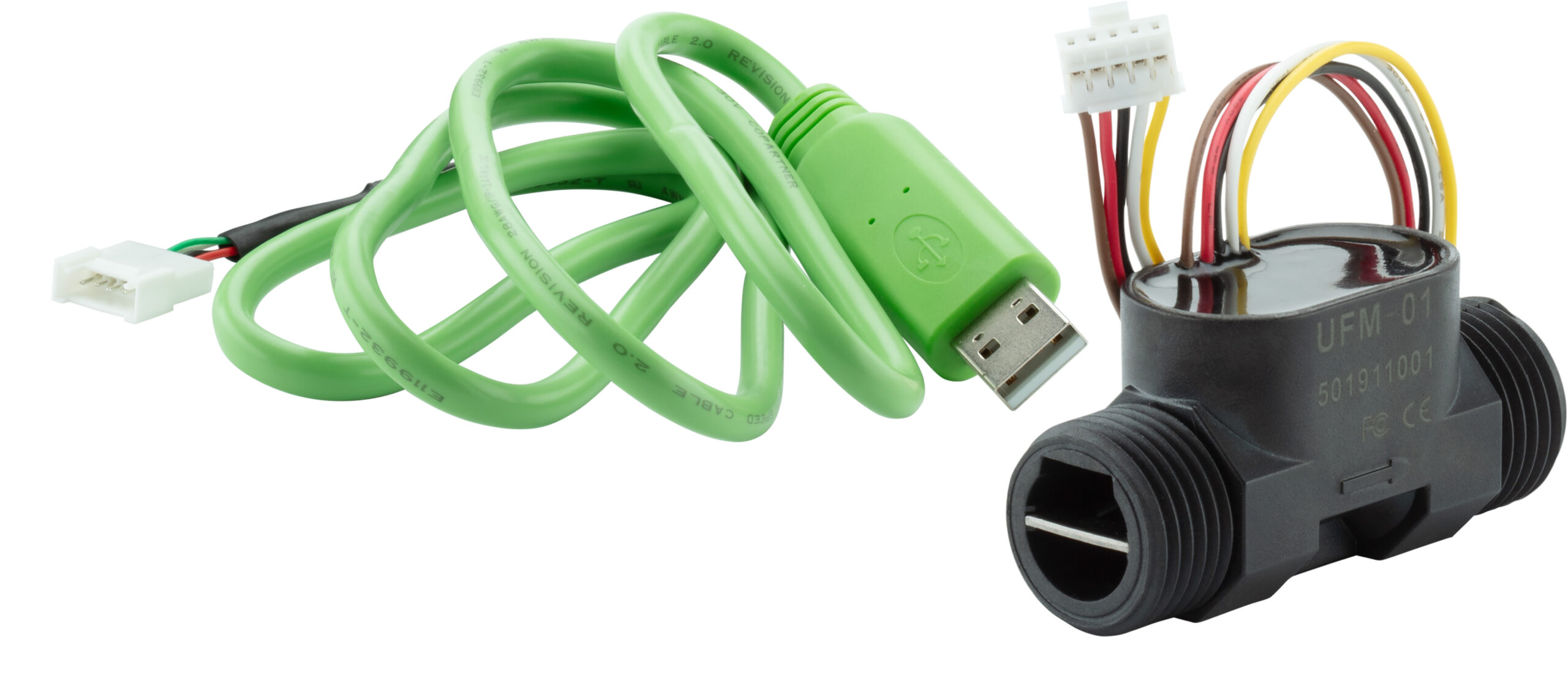 2024-09-Sciosense-ModuleWithCable-NoShadow-JPG-600dpi-FullRes UFM-01 Ultrasonic Flow Sensing Module with cable